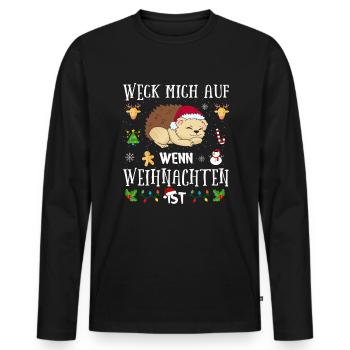 Lustiges Wecke Mich Auf Wenn Weihnachten Ist Igel - Männer Premium Bio Langarmshirt - Schwarz - Vorne - Nico (187cm)