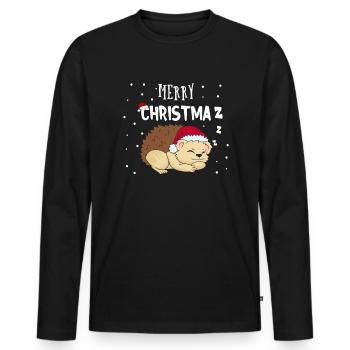 Lustiges Igel Merry Christmaz Weihnachten - Männer Premium Bio Langarmshirt - Schwarz - Vorne - Nico (187cm)