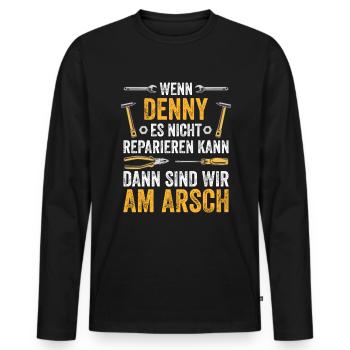 Lustiges Denny Handwerker Heimwerker Sprüche - Männer Premium Bio Langarmshirt - Schwarz - Vorne - Nico (187cm)