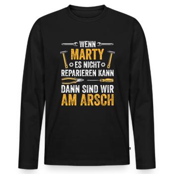 Lustiges Marty Handwerker Heimwerker Sprüche - Männer Premium Bio Langarmshirt - Schwarz - Vorne - Nico (187cm)