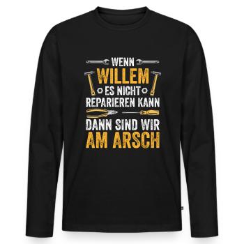 Lustiges Willem Handwerker Heimwerker Sprüche - Männer Premium Bio Langarmshirt - Schwarz - Vorne - Nico (187cm)