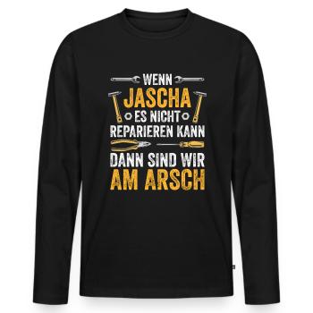 Lustiges Jascha Handwerker Heimwerker Sprüche - Männer Premium Bio Langarmshirt - Schwarz - Vorne - Nico (187cm)