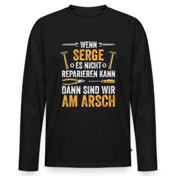 Lustiges Serge Handwerker Heimwerker Sprüche - Männer Premium Bio Langarmshirt - Schwarz - Vorne - Nico (187cm)