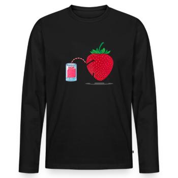 Witzige Erdbeere Erdbeersaft - Männer Premium Bio Langarmshirt - Schwarz - Vorne - Nico (187cm)