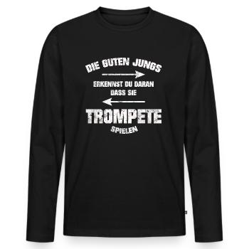 TROMPETE DIE GUTEN JUNGS GRUNGE SHIRT - Männer Premium Bio Langarmshirt - Schwarz - Vorne - Nico (187cm)