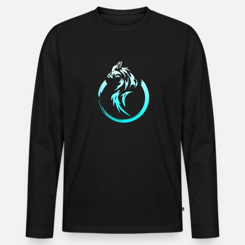 Wolf - Männer Premium Bio Langarmshirt - Schwarz