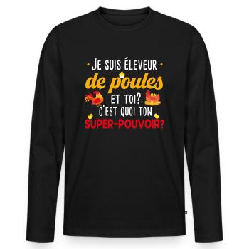 Poule poulailler volaille poussin. Cadeau ferme - T-shirt manches longues Premium bio Homme - noir - Devant - Nico (187cm)