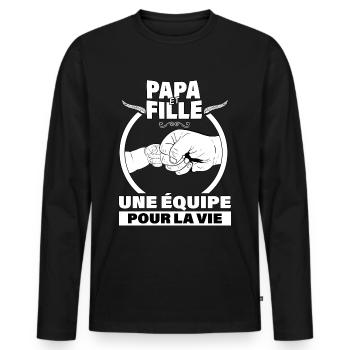 Papa et fille une équipe pour la vie - T-shirt manches longues Premium bio Homme - noir - Devant - Nico (187cm)