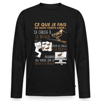 Chasse bécasse, cadeau blague drole chasseur - T-shirt manches longues Premium bio Homme - noir - Devant - Nico (187cm)