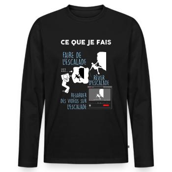 Escalade, métier alpiniste, montagne - T-shirt manches longues Premium bio Homme - noir - Devant - Nico (187cm)