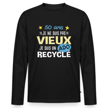 50 ans anniversaire papa fête des pères humour - T-shirt manches longues Premium bio Homme - noir - Devant - Nico (187cm)