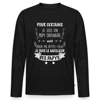 Le meilleur des papys odée cadeau grand père - T-shirt manches longues Premium bio Homme - noir - Devant - Nico (187cm)