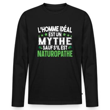 Naturopathe Médecine Métier Humour Nature Guérison - T-shirt manches longues Premium bio Homme - noir - Devant - Nico (187cm)