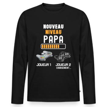 Cadeau future naissance futur papa joueur - T-shirt manches longues Premium bio Homme - noir - Devant - Nico (187cm)