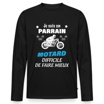 Parrain Motard Citation - T-shirt manches longues Premium bio Homme - noir - Devant - Nico (187cm)