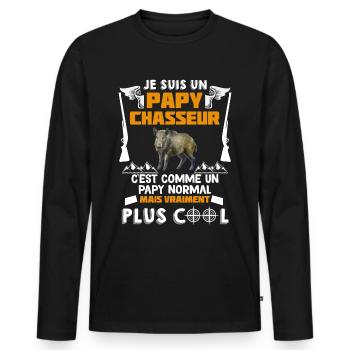 Papy chasseur cool Chasse Sanglier - T-shirt manches longues Premium bio Homme - noir - Devant - Nico (187cm)