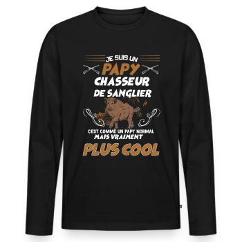Mon Papy Chasseur Cadeau Grand Père - T-shirt manches longues Premium bio Homme - noir - Devant - Nico (187cm)
