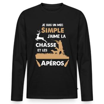 Chasse et apéro Papy Chasseur Cool Apéritif - T-shirt manches longues Premium bio Homme - noir - Devant - Nico (187cm)