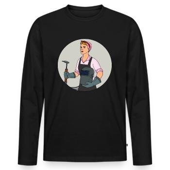 Welder outfit for welders - Men's Premium Organic Long Sleeve Shirt - black - Front - Nico (187cm)