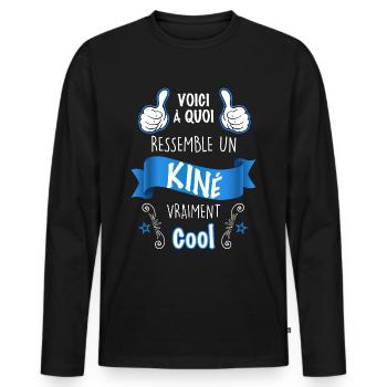 Kinésithérapeute idée Cadeau Kiné Humour Métier - T-shirt manches longues Premium bio Homme - noir - Devant - Nico (187cm)