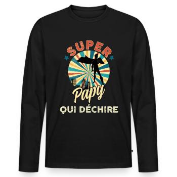 Super papy qui déchire C'est Mon Grand-Père - T-shirt manches longues Premium bio Homme - noir - Devant - Nico (187cm)