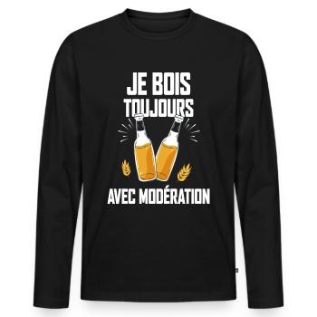 Je bois toujours avec modération - T-shirt manches longues Premium bio Homme - noir - Devant - Nico (187cm)