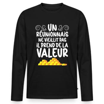 Homme Reunionnais De Grande Valeur - T-shirt manches longues Premium bio Homme - noir - Devant - Nico (187cm)