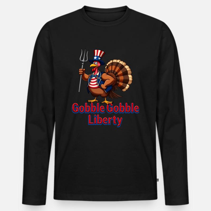 Gobble Gobble Liberty - Männer Premium Bio Langarmshirt - Schwarz