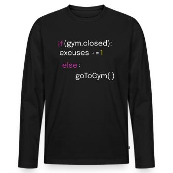 Lustiges Fitness- und Coding-Design - Männer Premium Bio Langarmshirt - Schwarz - Vorne - Nico (187cm)