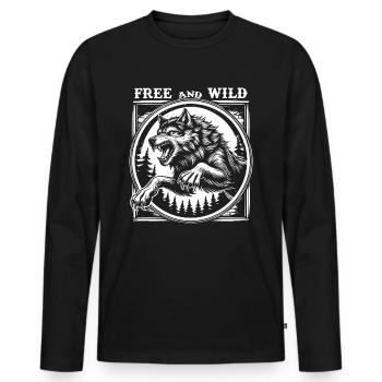 Loup vintage dans le saut – T-shirt libre et sauvage - T-shirt manches longues Premium bio Homme - noir - Devant - Nico (187cm)