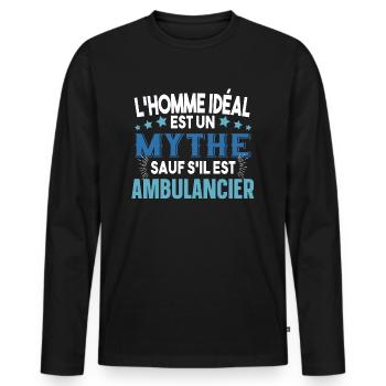 Ambulancier Ambulance Métier Urgence Samu Humour - T-shirt manches longues Premium bio Homme - noir - Devant - Nico (187cm)