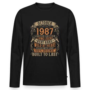 Octobre 1987 Cadeau d’anniversaire de naissance - T-shirt manches longues Premium bio Homme - noir - Devant - Nico (187cm)