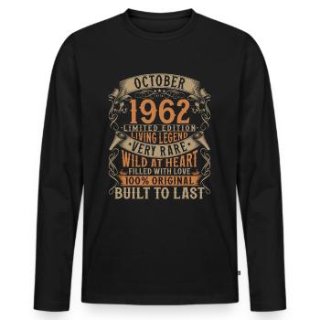 Octobre 1962 Cadeau d’anniversaire de naissance - T-shirt manches longues Premium bio Homme - noir - Devant - Nico (187cm)