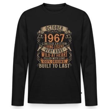 Octobre 1967 Cadeau d’anniversaire de naissance - T-shirt manches longues Premium bio Homme - noir - Devant - Nico (187cm)