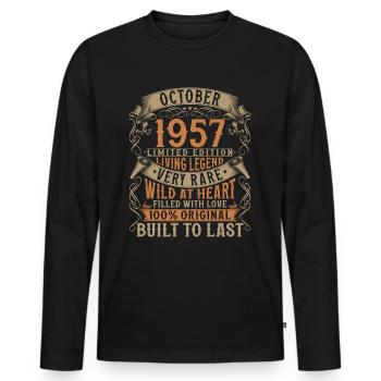 Octobre 1957 Cadeau d’anniversaire de naissance - T-shirt manches longues Premium bio Homme - noir - Devant - Nico (187cm)