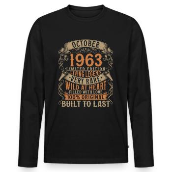 Octobre 1963 Cadeau d’anniversaire de naissance - T-shirt manches longues Premium bio Homme - noir - Devant - Nico (187cm)