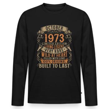 Octobre 1973 Vintage Born Cadeau d’anniversaire - T-shirt manches longues Premium bio Homme - noir - Devant - Nico (187cm)