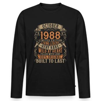 Octobre 1988 Cadeau d’anniversaire de naissance - T-shirt manches longues Premium bio Homme - noir - Devant - Nico (187cm)