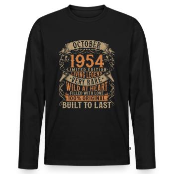 Octobre 1954 Cadeau d’anniversaire de naissance - T-shirt manches longues Premium bio Homme - noir - Devant - Nico (187cm)
