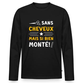 Sans cheveux...idée cadeau humour homme chauve - T-shirt manches longues Premium bio Homme - noir - Devant - Nico (187cm)