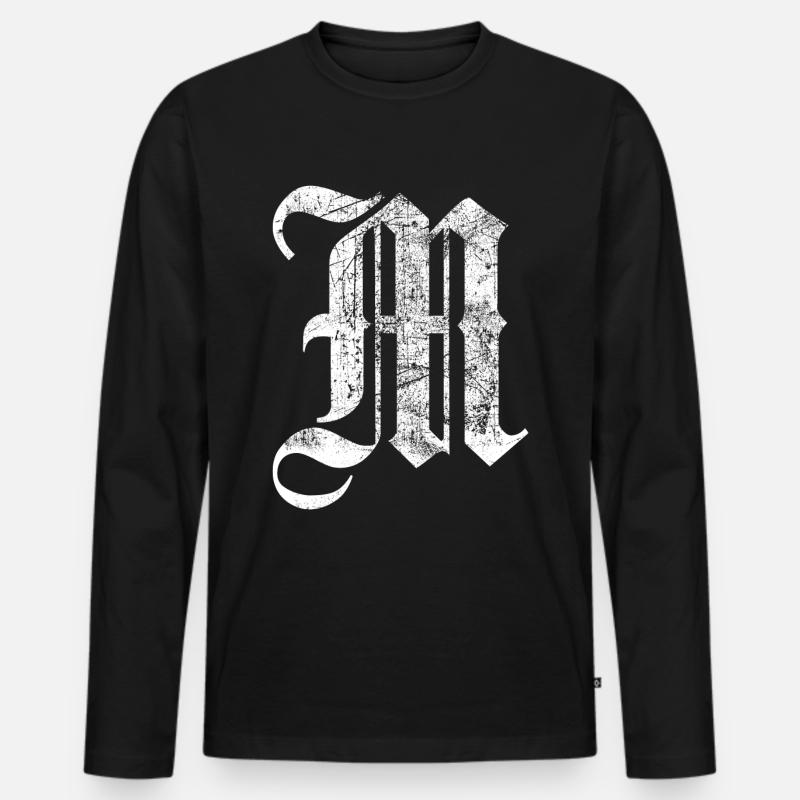 T-Shirt-Alphabet Initiale M - Männer Premium Bio Langarmshirt - Schwarz