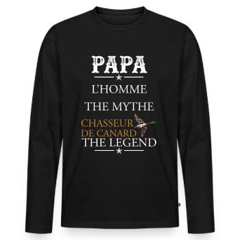Papa chasseur de canard l'homme - T-shirt manches longues Premium bio Homme - noir - Devant - Nico (187cm)