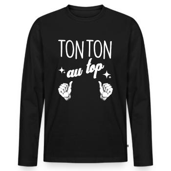 Mon Tonton Au Top - T-shirt manches longues Premium bio Homme - noir - Devant - Nico (187cm)