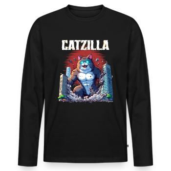 Catzilla Invasion - Men's Premium Organic Long Sleeve Shirt - black - Front - Nico (187cm)