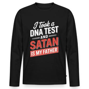 Habe einen DNA-Test gemacht: Satan ist mein Vater! - Männer Premium Bio Langarmshirt - Schwarz - Vorne - Nico (187cm)