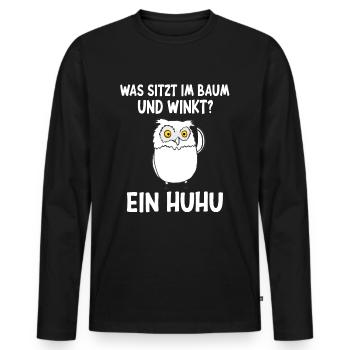 Was sitzt im Baum und winkt? Ein HUHU - Männer Premium Bio Langarmshirt - Schwarz - Vorne - Nico (187cm)