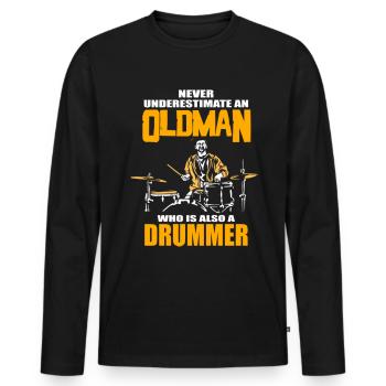 Never underestimate a drummer, funny gift - Männer Premium Bio Langarmshirt - Schwarz - Vorne - Nico (187cm)
