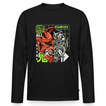 Oni Streetwear Hannya démon japonais Otaku 90s - T-shirt manches longues Premium bio Homme - noir - Devant - Nico (187cm)