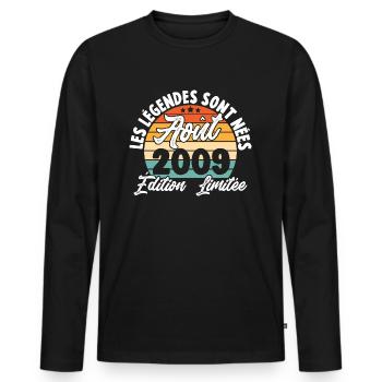 Cadeau Les légendes sont nées en Août 2009 - T-shirt manches longues Premium bio Homme - noir - Devant - Nico (187cm)