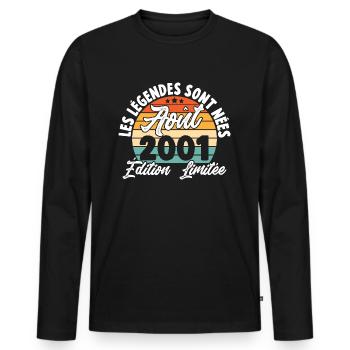 Cadeau Les légendes sont nées en Août 2001 - T-shirt manches longues Premium bio Homme - noir - Devant - Nico (187cm)